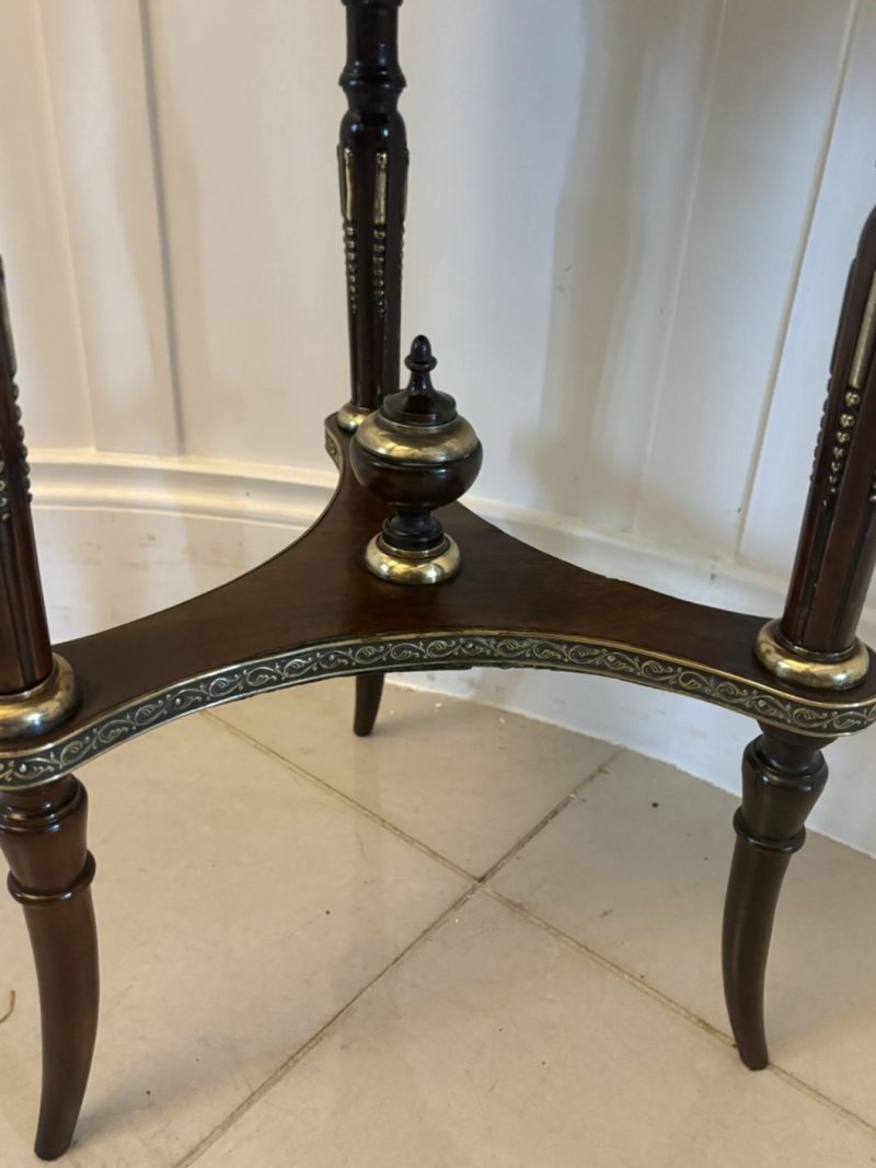 Antique Victorian French Quality Mahogany and Gilded Brass Marble Top Lamp Table - Image 7